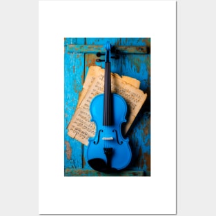 Blue Violin Hanging On Blue Wall Posters and Art